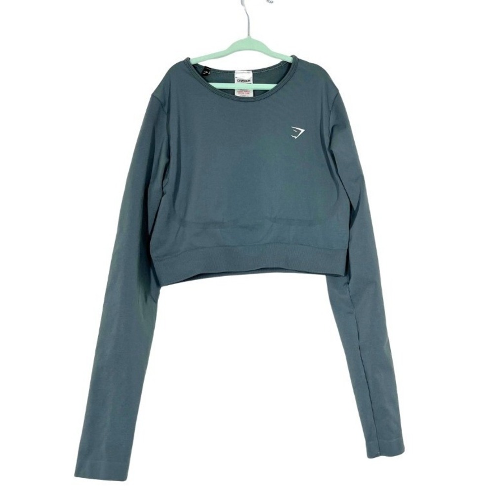 Gymshark Vital Seamless 2.0 Long Sleeve Crop Top Sage Green Teal Sz S Fitness